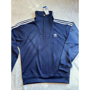 Adidas Men's Navy‎ Blue Quarter-Zip Sweatshirt with White Stripes Small